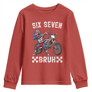 67 Bruh Meme Youth Sweatshirt Funny Six Seven Dirt Bike Patriotic American Flag TS14 Red Print Your Wear