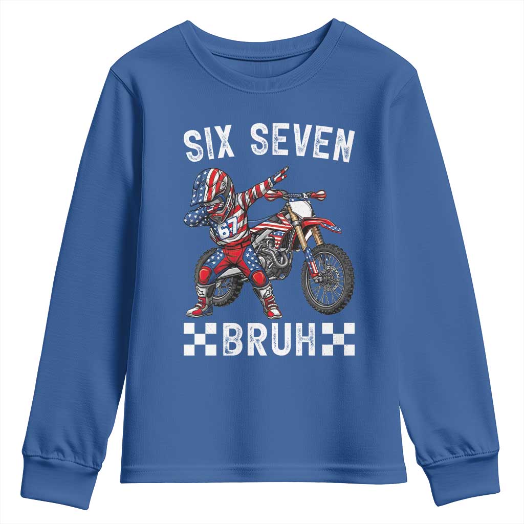 67 Bruh Meme Youth Sweatshirt Funny Six Seven Dirt Bike Patriotic American Flag TS14 Royal Blue Print Your Wear
