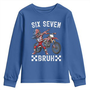67 Bruh Meme Youth Sweatshirt Funny Six Seven Dirt Bike Patriotic American Flag TS14 Royal Blue Print Your Wear