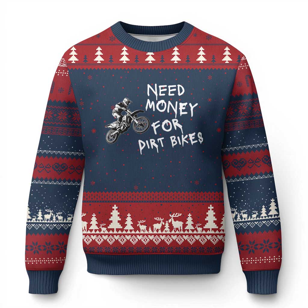 Funny Dirt Bike Motocross Ugly Christmas Sweater Need Money for Dirt Bikes TS14 Navy Red Print Your Wear