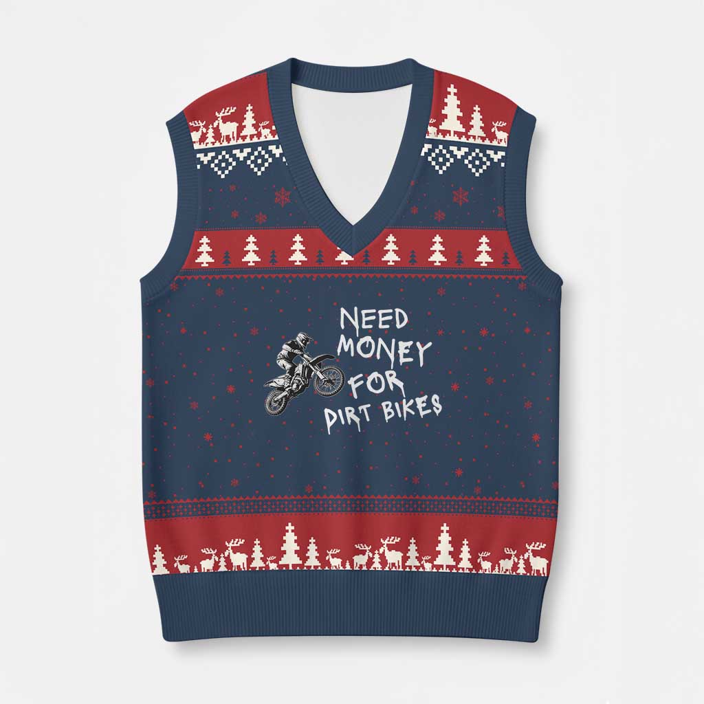 Funny Dirt Bike Motocross V-Neck Knit Sweater Vest Need Money for Dirt Bikes TS14 Navy Red Print Your Wear