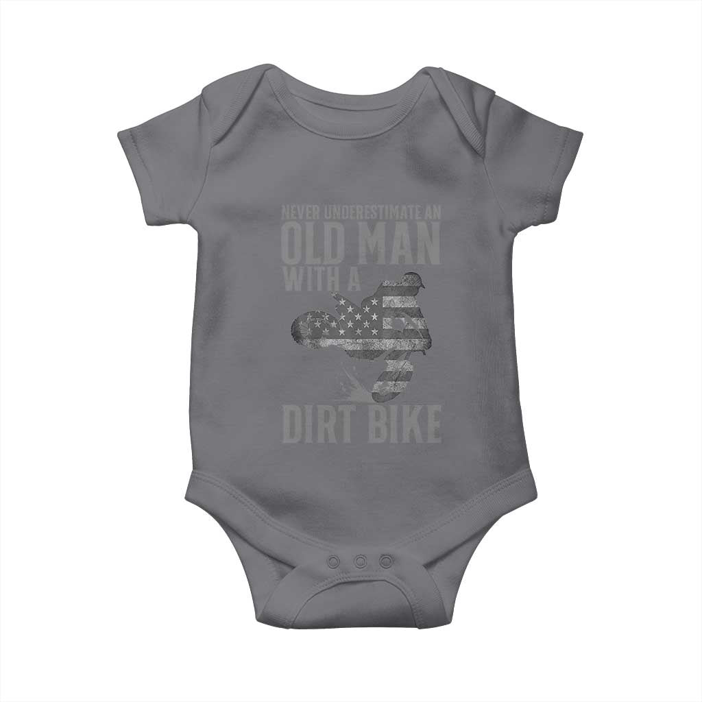 Funny Dirt Bike Motocross Baby Onesie Never Underestimate An Old Man With A Dirt Bike Motocross TS14 Charcoal Print Your Wear