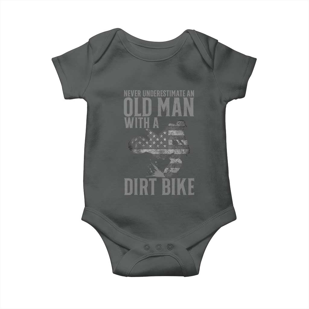 Funny Dirt Bike Motocross Baby Onesie Never Underestimate An Old Man With A Dirt Bike Motocross TS14 Dark Heather Print Your Wear