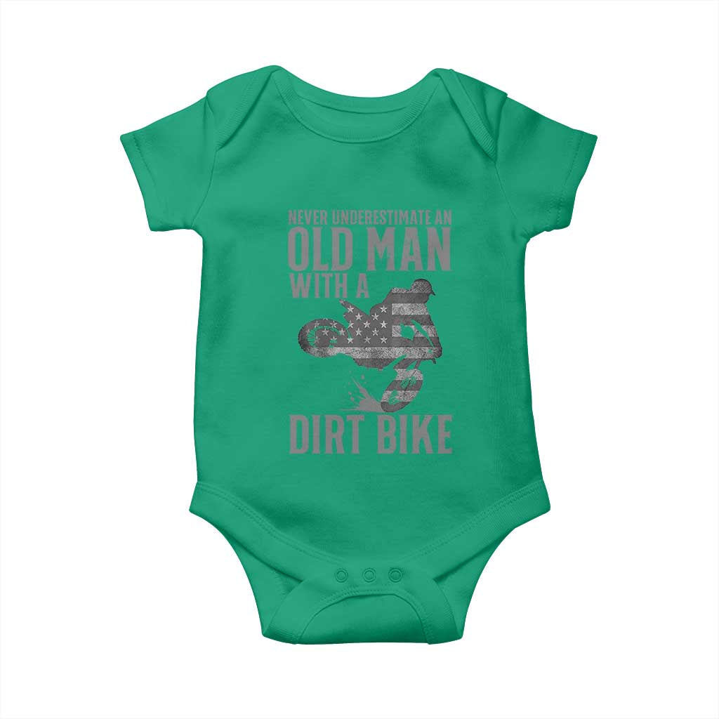 Funny Dirt Bike Motocross Baby Onesie Never Underestimate An Old Man With A Dirt Bike Motocross TS14 Irish Green Print Your Wear