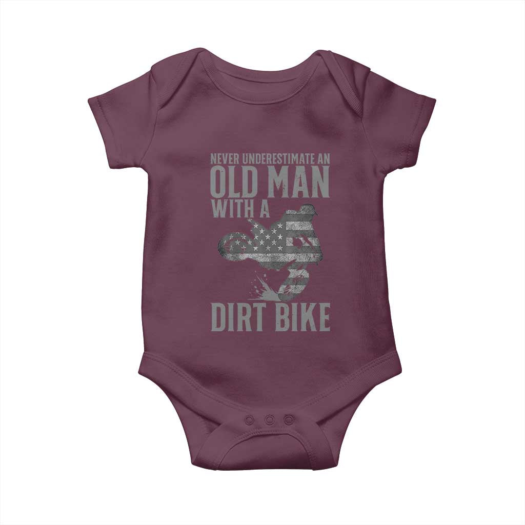 Funny Dirt Bike Motocross Baby Onesie Never Underestimate An Old Man With A Dirt Bike Motocross TS14 Maroon Print Your Wear