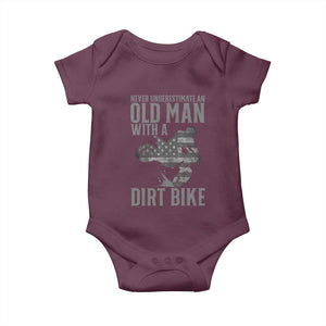 Funny Dirt Bike Motocross Baby Onesie Never Underestimate An Old Man With A Dirt Bike Motocross TS14 Maroon Print Your Wear