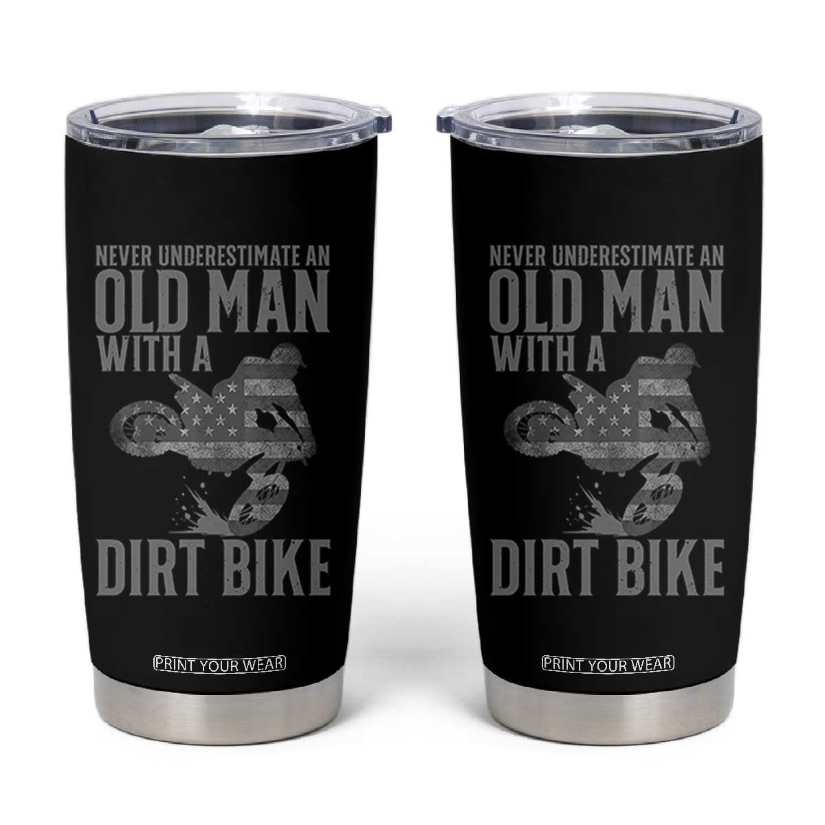 Funny Dirt Bike Motocross Tumbler Cup Never Underestimate An Old Man With A Dirt Bike Motocross TS14 Black Print Your Wear