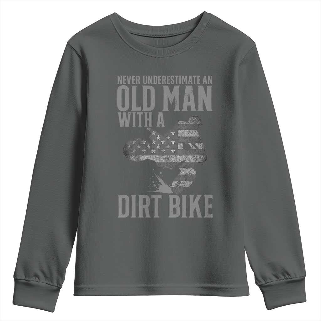 Funny Dirt Bike Motocross Youth Sweatshirt Never Underestimate An Old Man With A Dirt Bike Motocross TS14 Dark Heather Print Your Wear