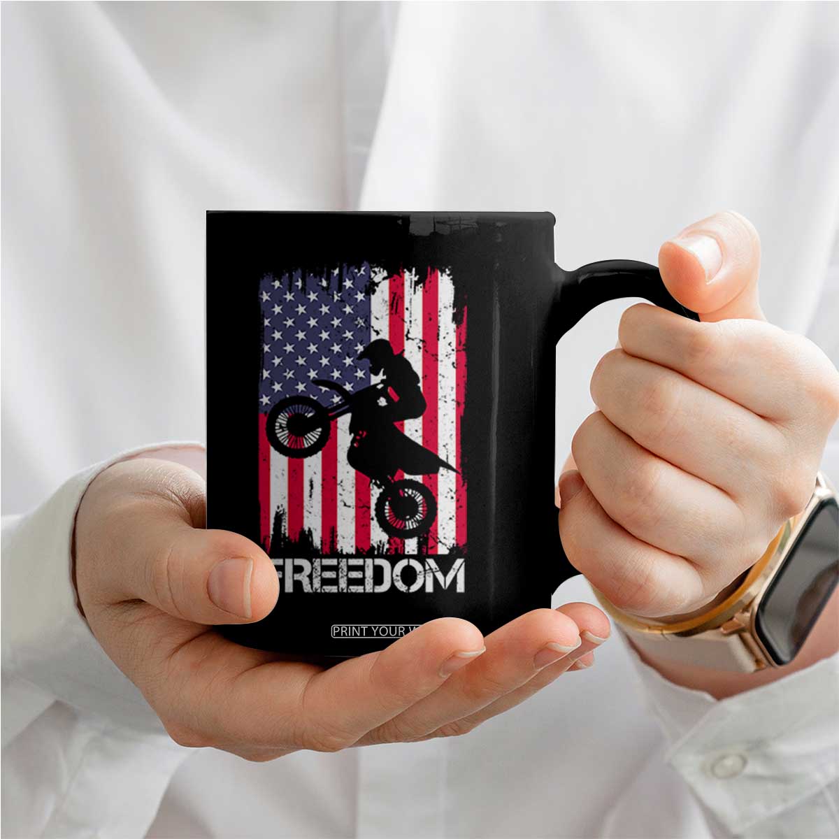 Freedom Motocross Dirt Bike Coffee Mug Patriotic American Flag TS14 Print Your Wear