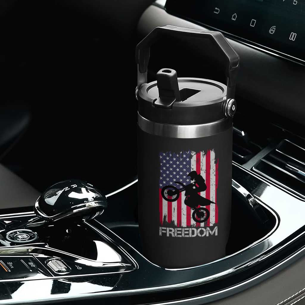 Freedom Motocross Dirt Bike Flip Straw Tumbler Patriotic American Flag TS14 Print Your Wear
