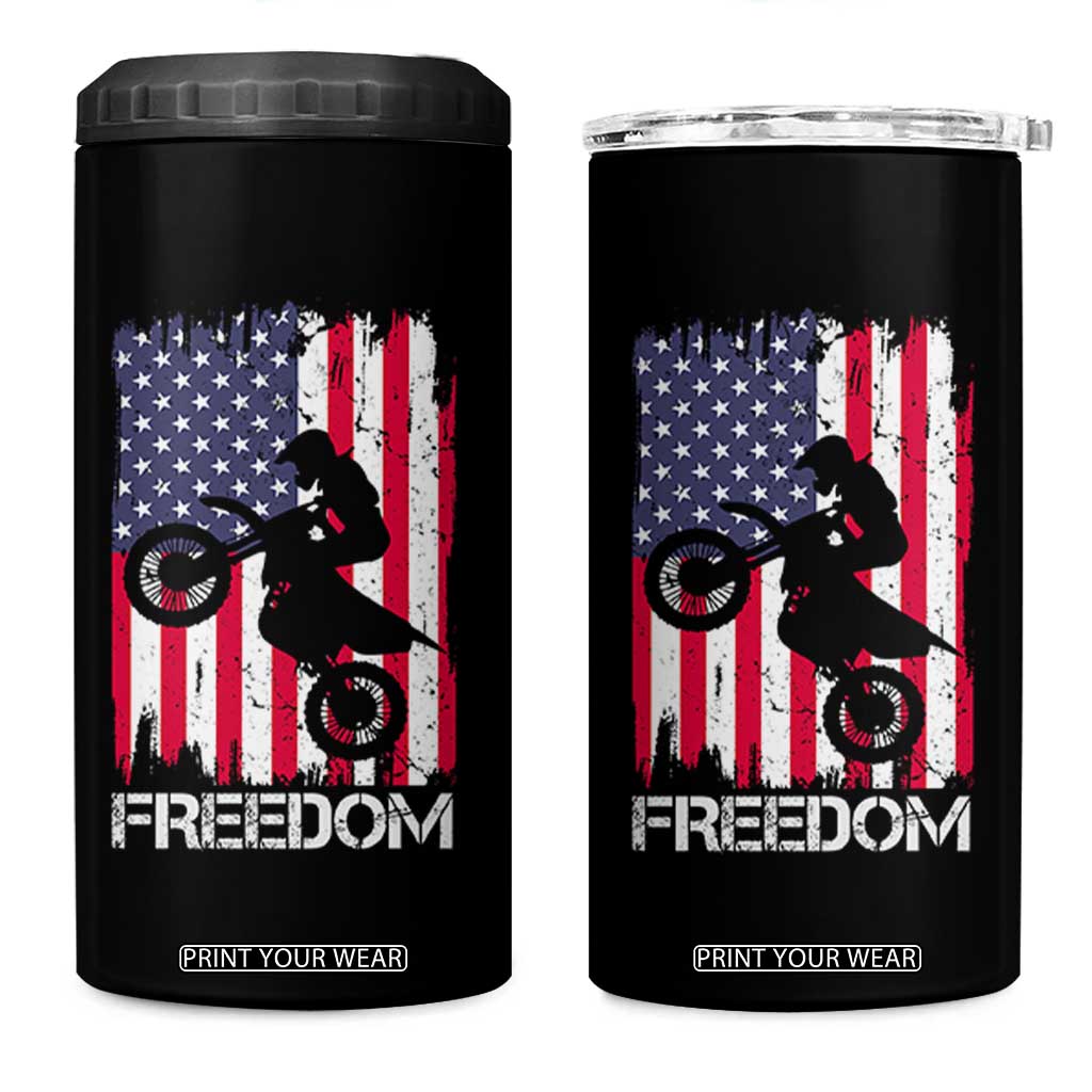 Freedom Motocross Dirt Bike 4 in 1 Can Cooler Tumbler Patriotic American Flag TS14 One Size: 16 oz Black Print Your Wear
