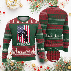 Freedom Motocross Dirt Bike Ugly Christmas Sweater Patriotic American Flag TS14 Red Green Print Your Wear