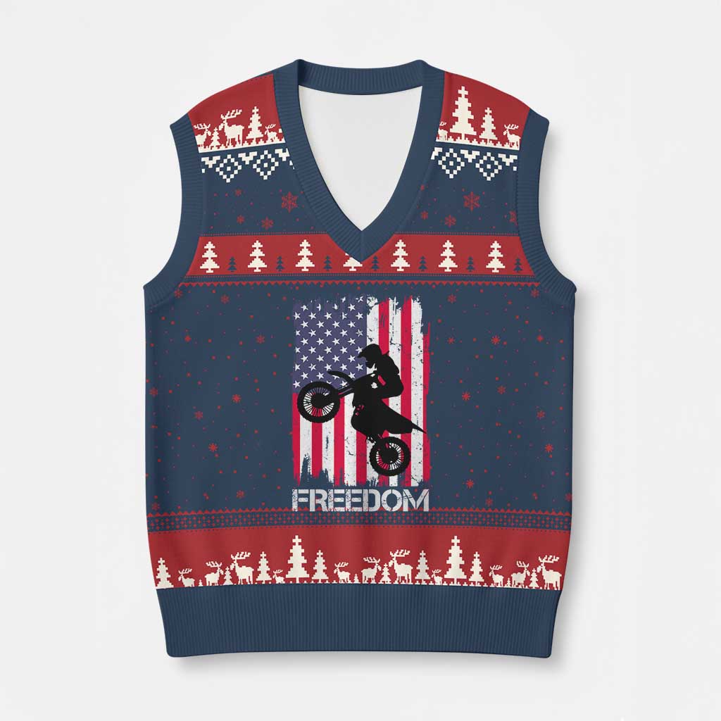 Freedom Motocross Dirt Bike V-Neck Knit Sweater Vest Patriotic American Flag TS14 Navy Red Print Your Wear