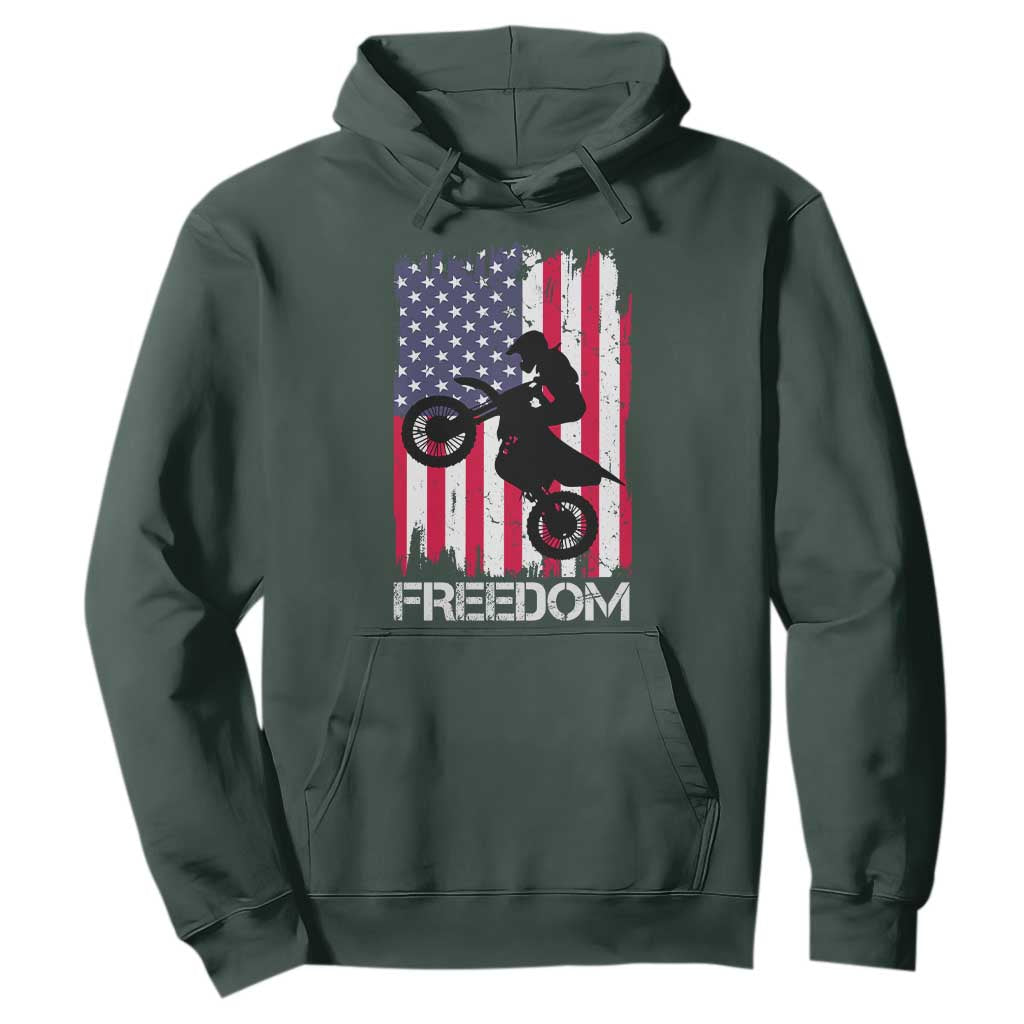 Freedom Motocross Dirt Bike Hoodie Patriotic American Flag TS14 Dark Forest Green Print Your Wear