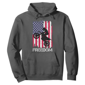 Freedom Motocross Dirt Bike Hoodie Patriotic American Flag TS14 Dark Heather Print Your Wear