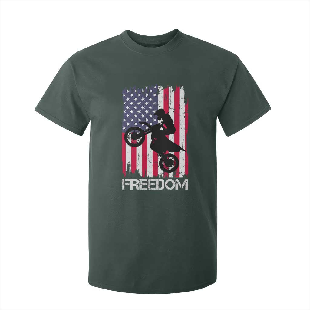 Freedom Motocross Dirt Bike T Shirt For Kid Patriotic American Flag TS14 Dark Forest Green Print Your Wear
