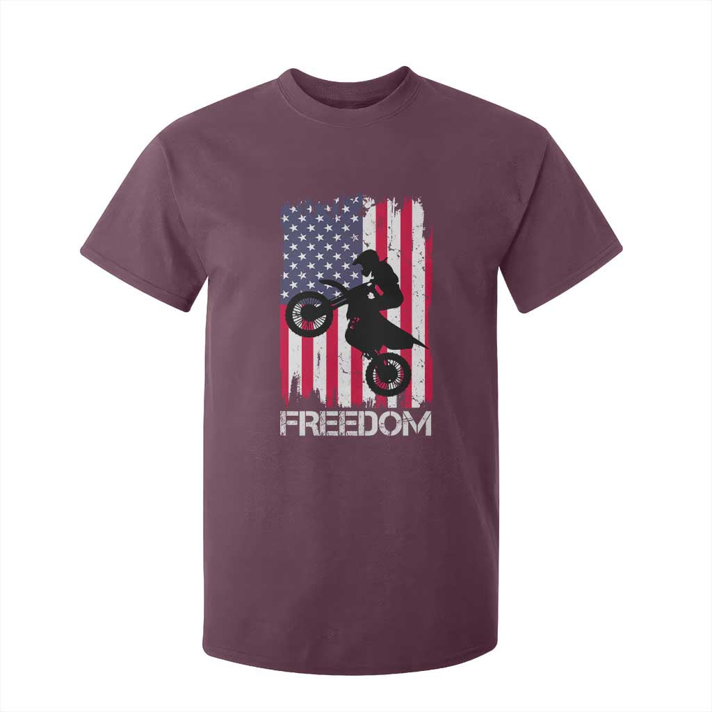 Freedom Motocross Dirt Bike T Shirt For Kid Patriotic American Flag TS14 Maroon Print Your Wear