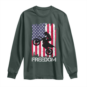 Freedom Motocross Dirt Bike Long Sleeve Shirt Patriotic American Flag TS14 Dark Forest Green Print Your Wear