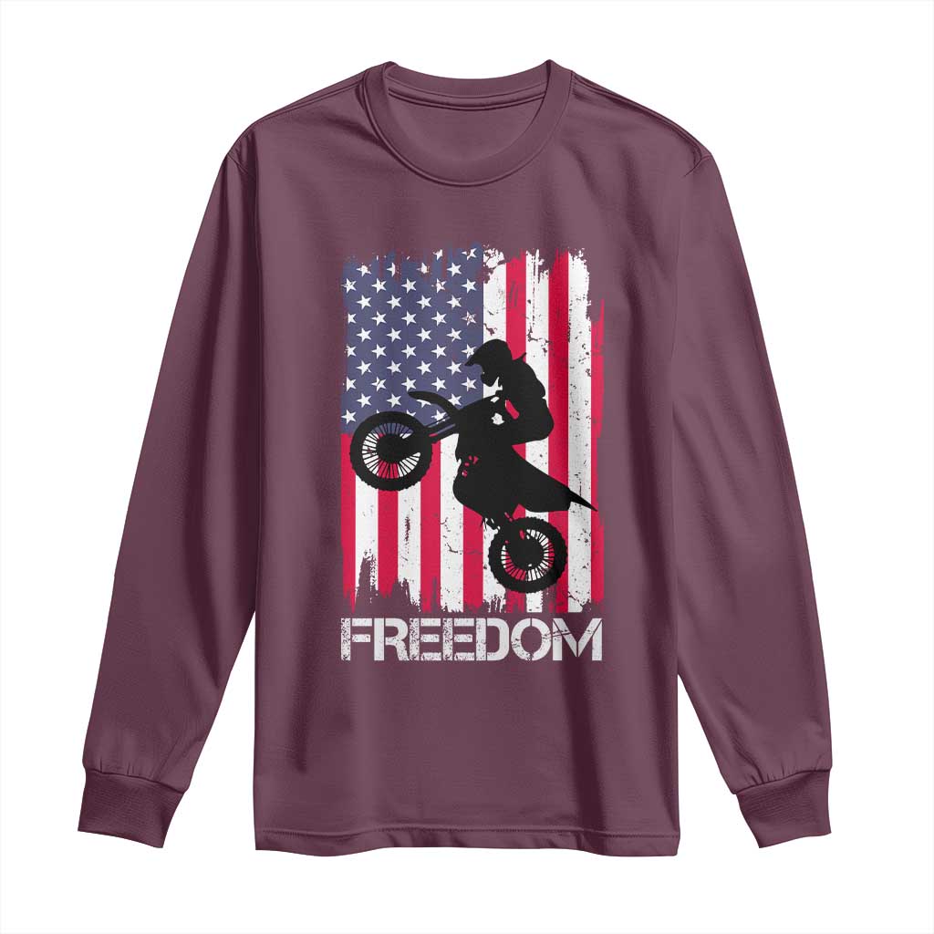 Freedom Motocross Dirt Bike Long Sleeve Shirt Patriotic American Flag TS14 Maroon Print Your Wear