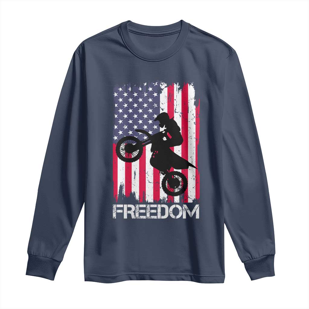 Freedom Motocross Dirt Bike Long Sleeve Shirt Patriotic American Flag TS14 Navy Print Your Wear
