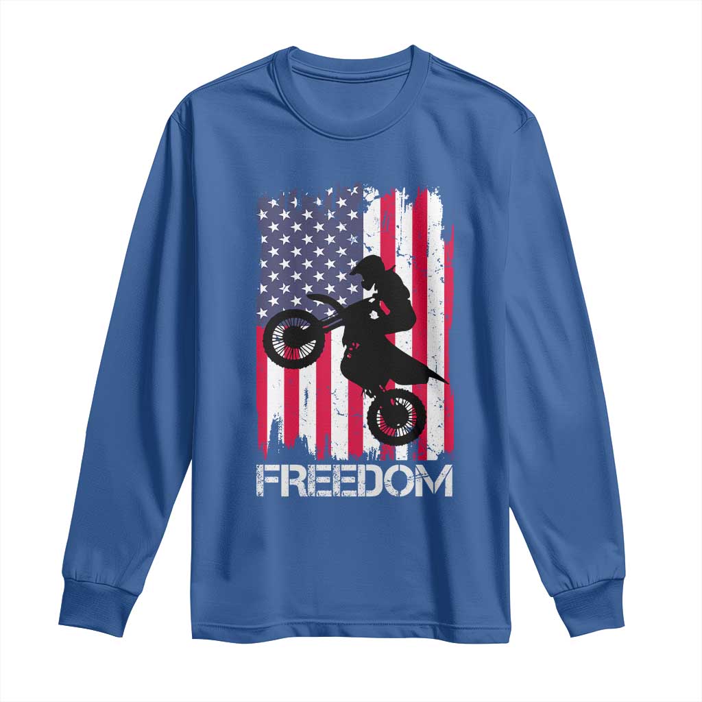 Freedom Motocross Dirt Bike Long Sleeve Shirt Patriotic American Flag TS14 Royal Blue Print Your Wear
