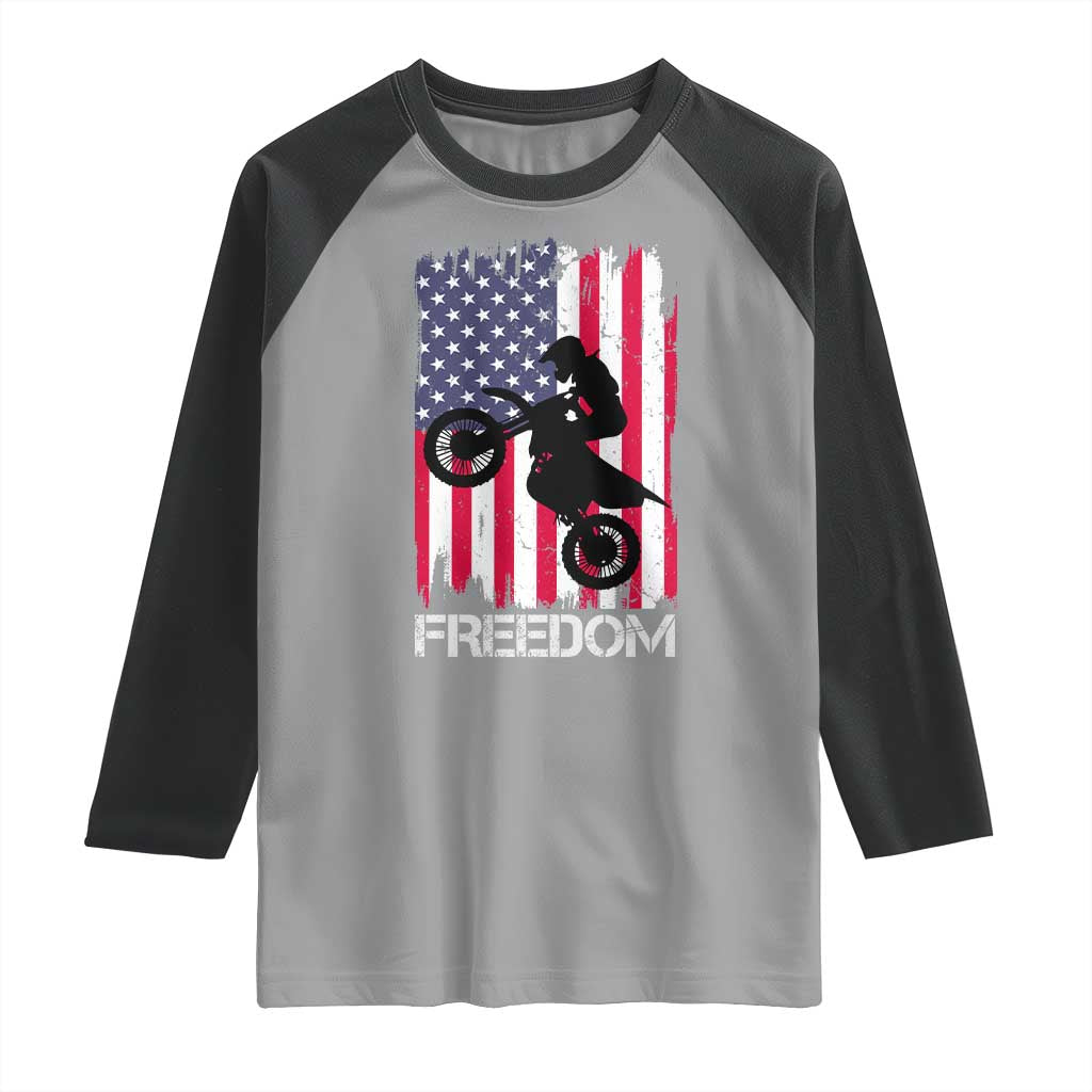 Freedom Motocross Dirt Bike Raglan Shirt Patriotic American Flag TS14 Sport Gray Black Print Your Wear