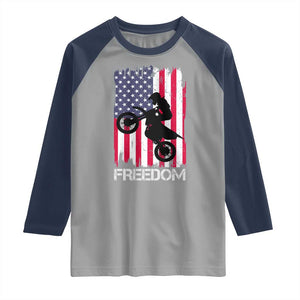 Freedom Motocross Dirt Bike Raglan Shirt Patriotic American Flag TS14 Sport Gray Navy Print Your Wear