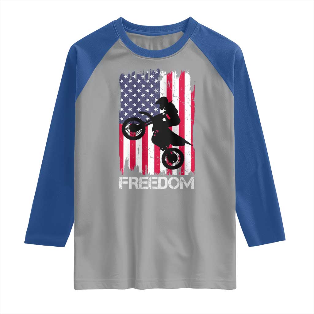 Freedom Motocross Dirt Bike Raglan Shirt Patriotic American Flag TS14 Sport Gray Royal Print Your Wear
