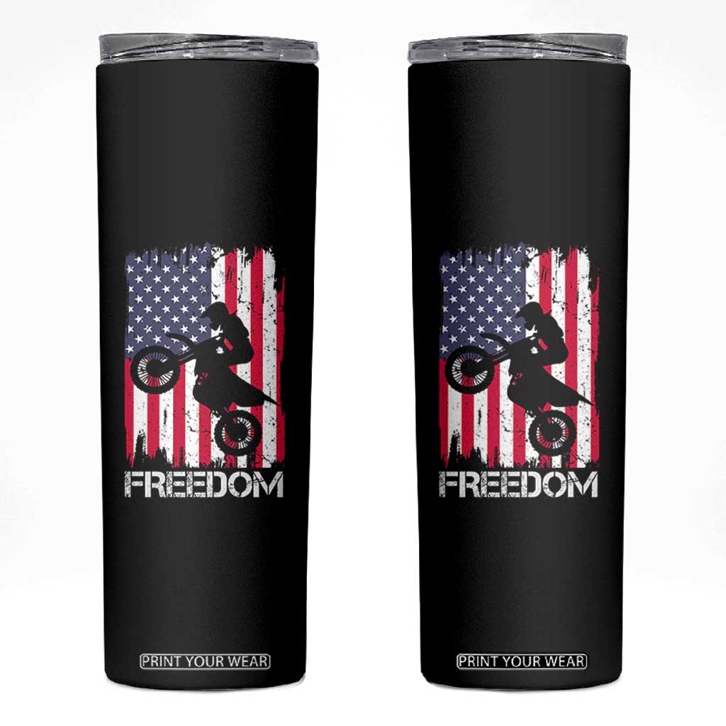 Freedom Motocross Dirt Bike Skinny Tumbler Patriotic American Flag TS14 Black Print Your Wear