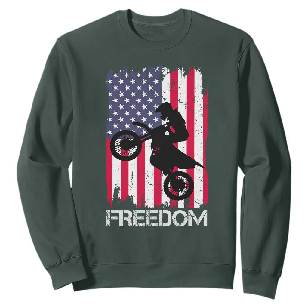 Freedom Motocross Dirt Bike Sweatshirt Patriotic American Flag TS14 Dark Forest Green Print Your Wear