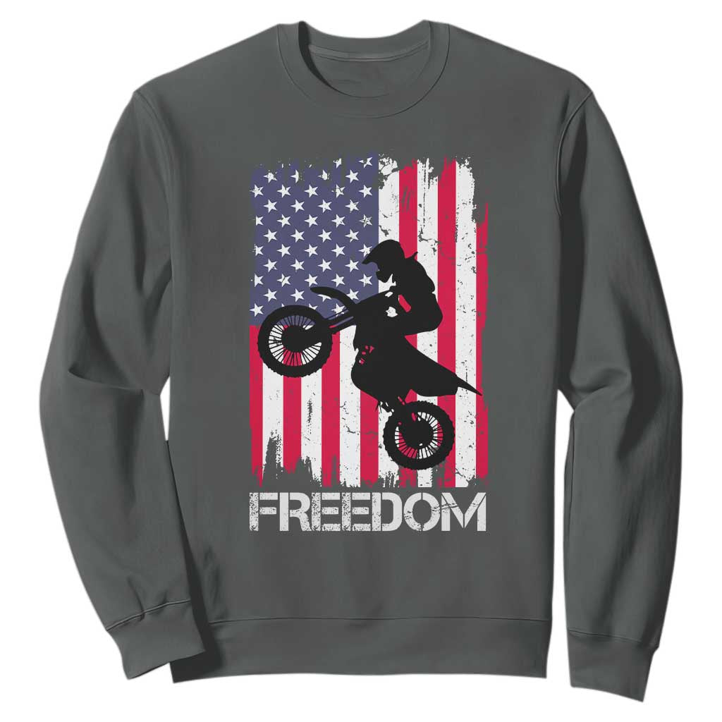 Freedom Motocross Dirt Bike Sweatshirt Patriotic American Flag TS14 Dark Heather Print Your Wear