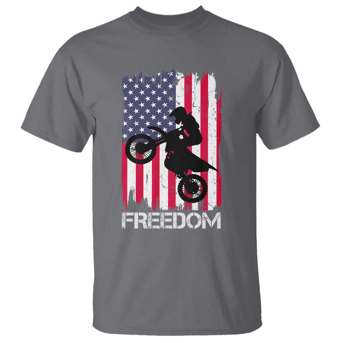 Freedom Motocross Dirt Bike T Shirt Patriotic American Flag TS14 Charcoal Print Your Wear