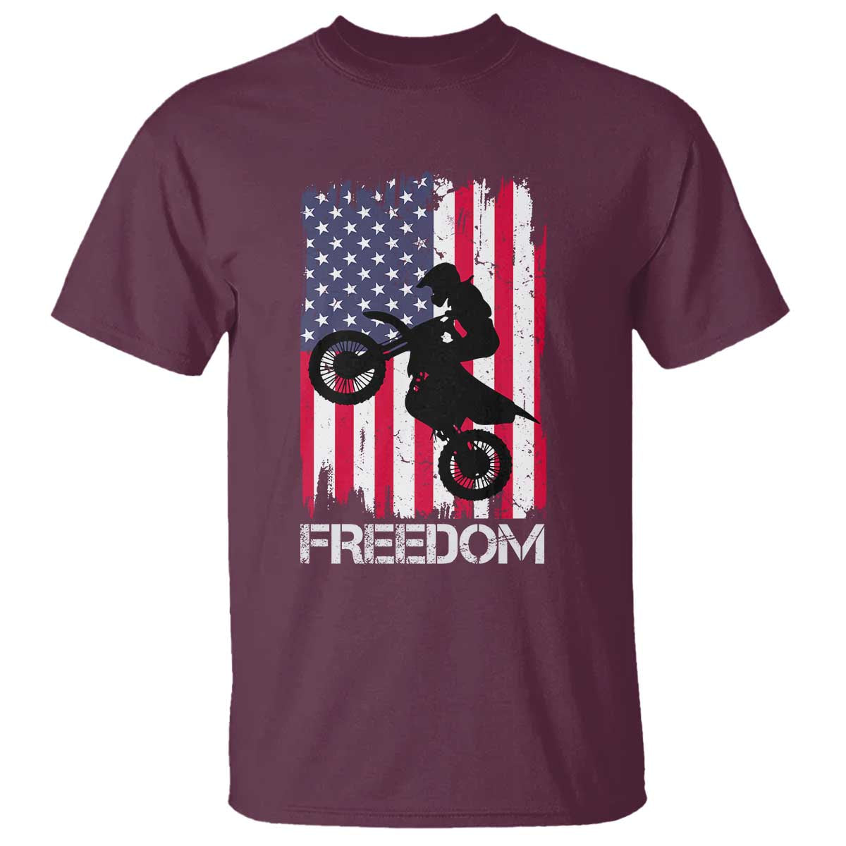 Freedom Motocross Dirt Bike T Shirt Patriotic American Flag TS14 Maroon Print Your Wear