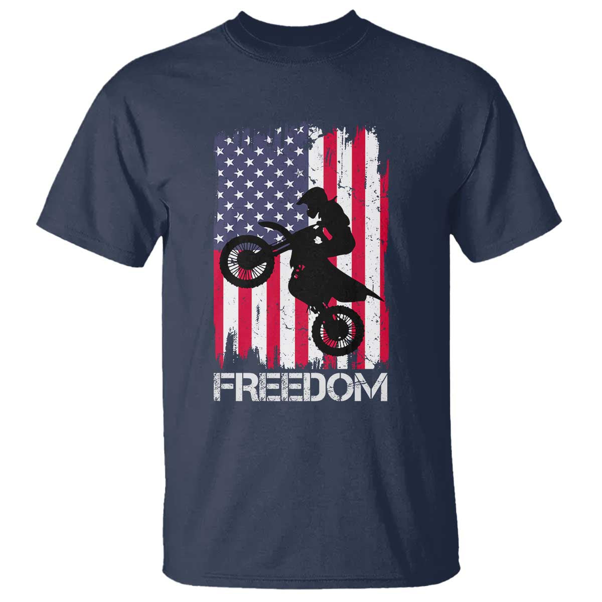 Freedom Motocross Dirt Bike T Shirt Patriotic American Flag TS14 Navy Print Your Wear