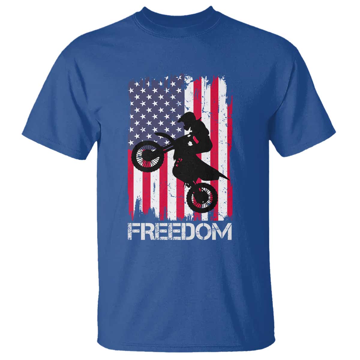 Freedom Motocross Dirt Bike T Shirt Patriotic American Flag TS14 Royal Blue Print Your Wear
