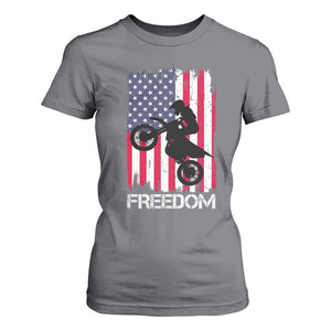 Freedom Motocross Dirt Bike T Shirt For Women Patriotic American Flag TS14 Charcoal Print Your Wear