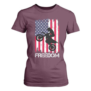 Freedom Motocross Dirt Bike T Shirt For Women Patriotic American Flag TS14 Maroon Print Your Wear
