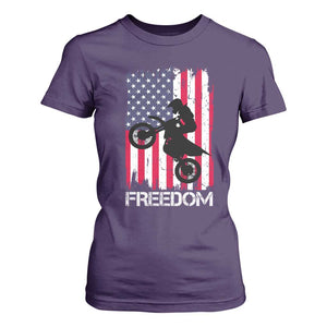 Freedom Motocross Dirt Bike T Shirt For Women Patriotic American Flag TS14 Purple Print Your Wear