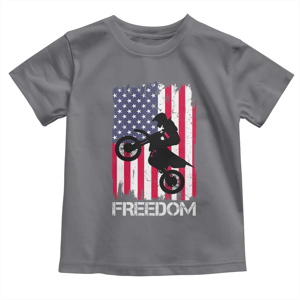 Freedom Motocross Dirt Bike Toddler T Shirt Patriotic American Flag TS14 Charcoal Print Your Wear