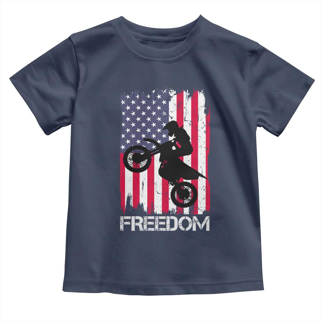 Freedom Motocross Dirt Bike Toddler T Shirt Patriotic American Flag TS14 Navy Print Your Wear