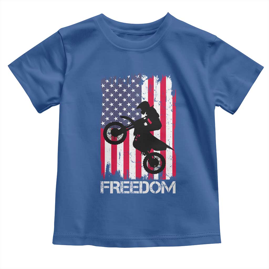 Freedom Motocross Dirt Bike Toddler T Shirt Patriotic American Flag TS14 Royal Blue Print Your Wear