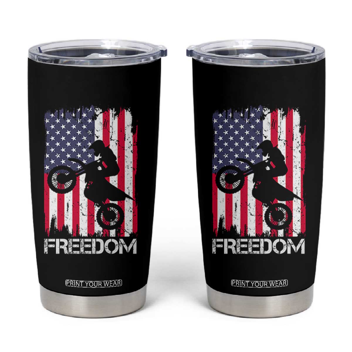 Freedom Motocross Dirt Bike Tumbler Cup Patriotic American Flag TS14 Black Print Your Wear