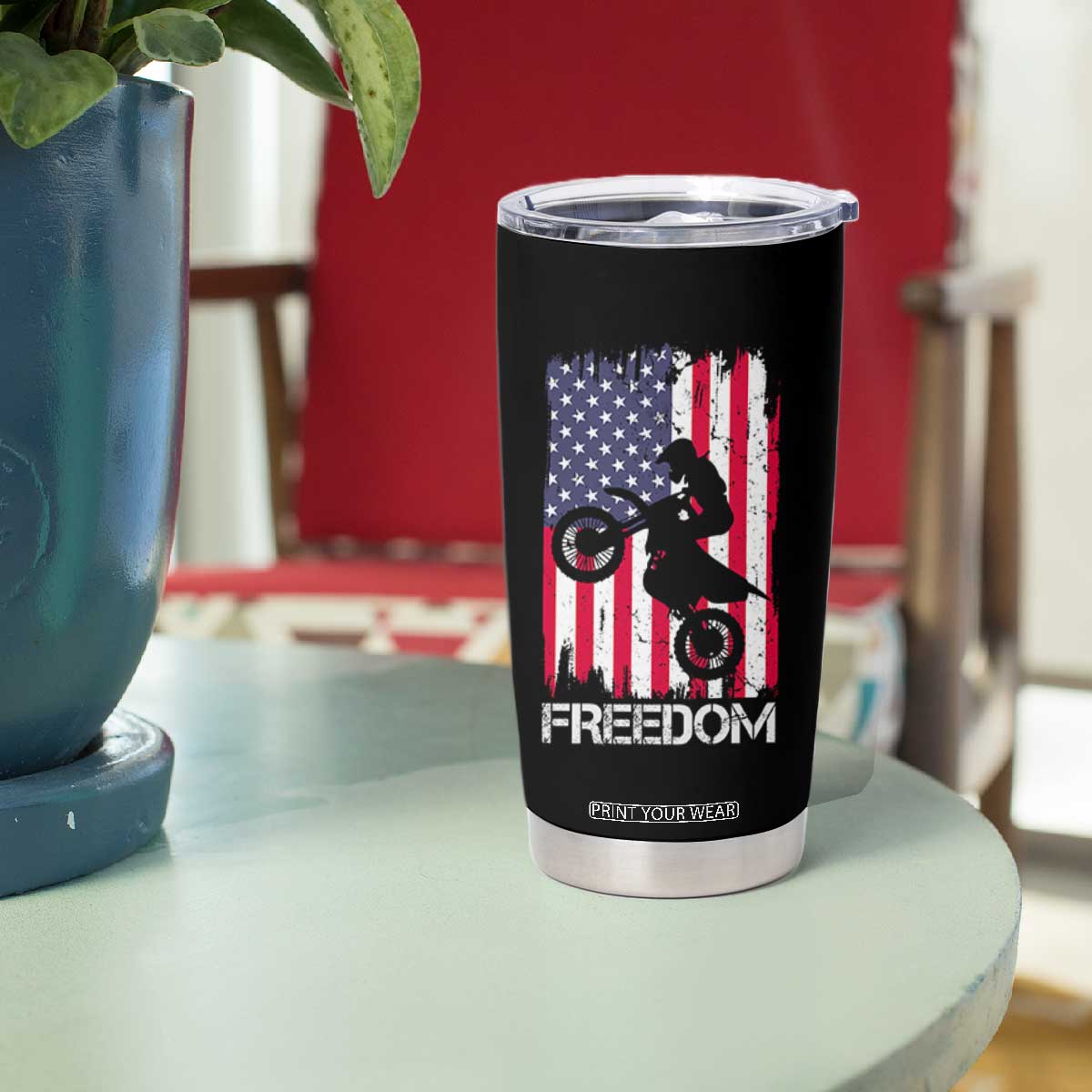 Freedom Motocross Dirt Bike Tumbler Cup Patriotic American Flag TS14 Print Your Wear