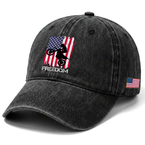 Freedom Motocross Dirt Bike Washed Cotton Baseball Cap Patriotic American Flag TS14 Print Your Wear
