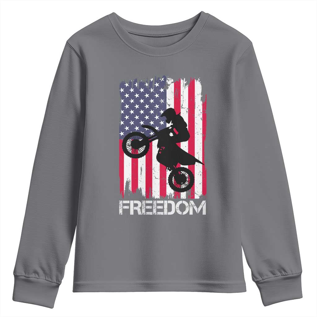 Freedom Motocross Dirt Bike Youth Sweatshirt Patriotic American Flag TS14 Charcoal Print Your Wear
