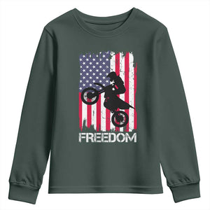 Freedom Motocross Dirt Bike Youth Sweatshirt Patriotic American Flag TS14 Dark Forest Green Print Your Wear