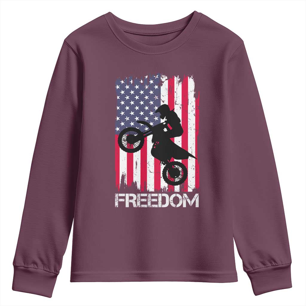 Freedom Motocross Dirt Bike Youth Sweatshirt Patriotic American Flag TS14 Maroon Print Your Wear