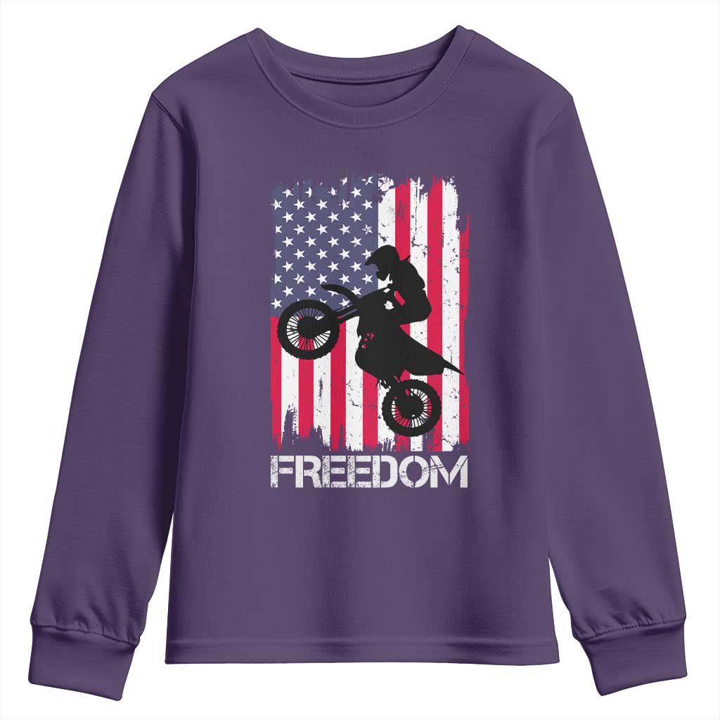Freedom Motocross Dirt Bike Youth Sweatshirt Patriotic American Flag TS14 Purple Print Your Wear
