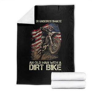 Dirt Bike American Flag Throw Blanket Never Underestimate An Old Man With A Dirt Bike Motocross TS14 Black Print Your Wear