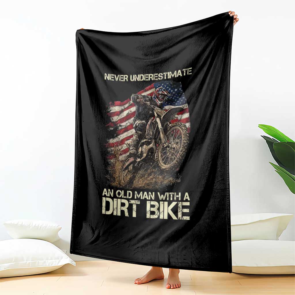 Dirt Bike American Flag Throw Blanket Never Underestimate An Old Man With A Dirt Bike Motocross TS14 Print Your Wear